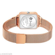 Jainx JW8605 Square Rose Gold Mesh Chain Analog Wrist Watch for Women