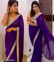 Fency Disener Georgette Pretty Sarees With New Fency  Border With Blouse Piece.