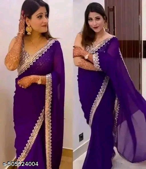 Fency Disener Georgette Pretty Sarees With New Fency  Border With Blouse Piece.