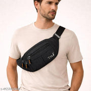 Men’s Black Waist Bag | Multi Pocket Sling & Fanny Pack | Adjustable Belt Bag for Travel & Daily Use