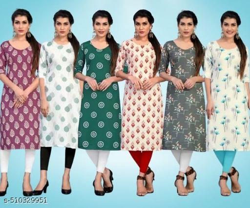 Women Printed Crepe Kurti (Combo Of 6)