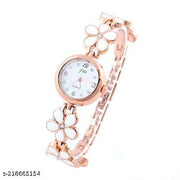 Flower Pattern Analogue Women's or Girls Watch (Rose Gold White)