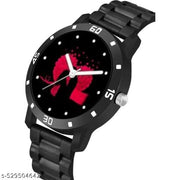 Medboo Men  Watch Love Couple Heart Print Dial Bumpper Pu Black Belt Men and Boy Watch