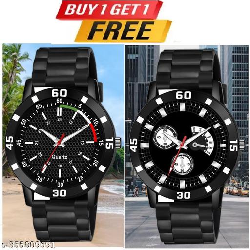 Watch Combo BUY 1 GET1FREE Black Designer Professional PU Analog Watch pack of 2
