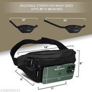 NABAAT SwiftPack Waist Bag for Men and Women, Chest Fanny Pack, Belt Bum Bag for Running, Hiking, Small Travel Bag, Sports Sling Money Pouch for Women with Key Holder, Radium logo and Adjustable Belt (Black, WB1)