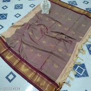 Golden Zari Cotton Silk Paithani Saree Tasser Brown