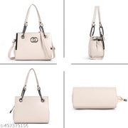 Allijo Women's Cream Boxy Sling Bag with Dual Interlocking Ring Hardware & Chain Strap Detail