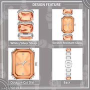 M3 Trader Rectangle Gems Steel Band Watch for Women