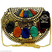 BEAUTY THINK metal clutch golden colour for women 18x13cm