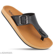 WALKAROO Plus Men Comfort Cushion Sole Stylish T-Strap Buckle Slip-On Thong Sandals WE1332 Black