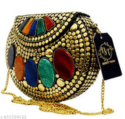 BEAUTY THINK metal clutch golden colour for women 18x13cm