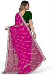 sawan special bandhani print georgette saree, soft georgette fabric with codding sequence with multi colour dhaga embroidery work lace on border.superhit mothra design with blouse.