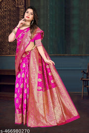 Women's Zari Border Banarasi Saree with Blouse Piece