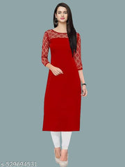 Casual American Crepe And Rasal Net Round Neck And 3/4 Sleeves Stylish Kurti For Womans