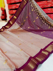 Meenaa Paithani Cotton Silk Sarees With Blouse Piece (Mango & Red)