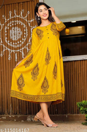 Mustard Rayon Kurti |summer attire fot girls | office clothes for girls |Indian attire for girls |Regular Fit Kurti |Long designer kurti for women |Cotton blended rayon kurti | soft material kurti for women |