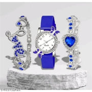NEW ATTRACTIVE MULTICOLOR BF DESIGN WATCH & 2 BRACELET COMBO FOR GIRLS & WOMEN