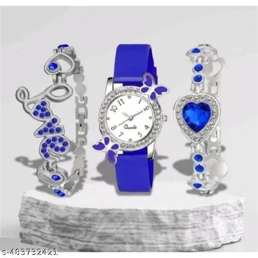 NEW ATTRACTIVE MULTICOLOR BF DESIGN WATCH & 2 BRACELET COMBO FOR GIRLS & WOMEN
