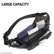 multi-pocket waist pouch | leatherette waist bag | Men’s Adjustable Belt Sling Bag with Spacious Compartments | Durable Leather Look Fanny Pack for Travel & Daily Use Black