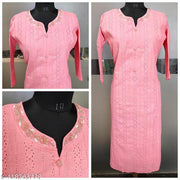 Peach Chikankari  pure Cotton Womens Kurta with Handwork