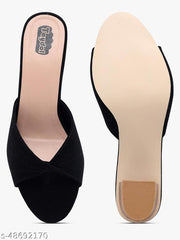 Taydol Women Fancy slip-on Block medium Heel black velvet woven design pvc sole open toe Sandal (33)