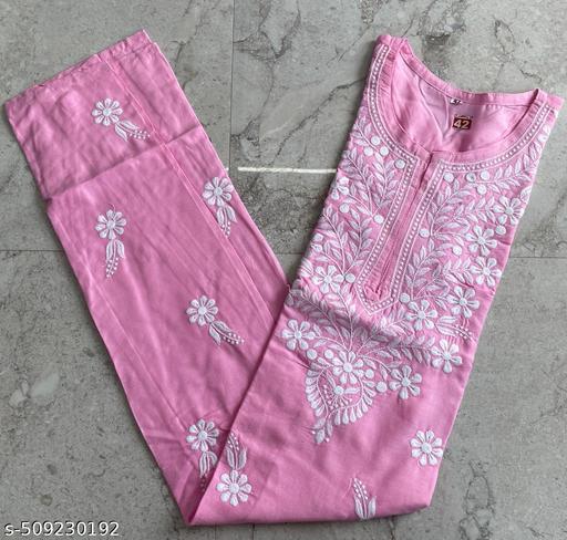 Rayon Chikankari Embrodery Work Kurti.