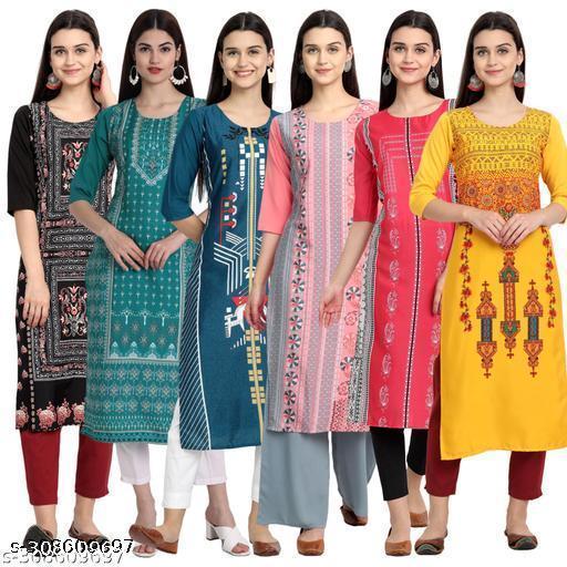 Polyster/Crepe fabric-New Fancy Dhamaka Kurti On Lowest Price & Best Quality pack 6
