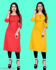 Pack of 2 Women's Stylish Solid Kurti Set | Round Neck, 3/4 Sleeves | Casual & Office Wear
