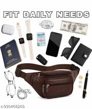 NEHX Leather Waist Bag for Men & Women | Premium Multi Pocket Fanny Pack with Adjustable Belt | Crossbody Chest Sling Bag | Travel Belt Bag for Daily Use, Walking, Hiking, Shopping & Outdoor Activities | Brown