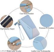 Ladies Purse Wallet PU Leather Long Women Wallet Card Holder Organiser Wallet Wristlet Clutch Wallet with Zipper Pocket Coin Purse Phone Wallet with Tassel and Pendant Blue