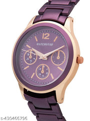 Lovely look stainless Belt round Purple colour formal analog watch for womens and Girls (Metal belt watch)