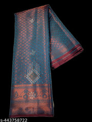 JR Handloom Mini Kundan Kanjeevaram Silk Saree with Copper Zari Work – Traditional and Trendy Design for Women and Girls – Perfect for Festive and Casual Wear