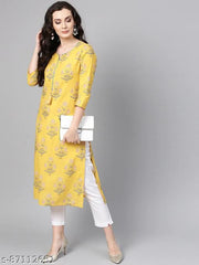 YELLOW PRINTED KURTI