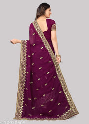 HEAVY EMBROIDERY WORK WITH MIRROR FIX MOTI LASE BORDER BOLLYWOOD GEORGETTE SILK SAREE