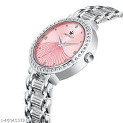 CRESTELLO Silver Plated Bracelet Analog Wrist Watch for Women (Pink Dial)