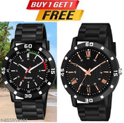 Watch Combo BUY 1 GET1FREE Black Designer Professional PU Analog Watch pack of 2