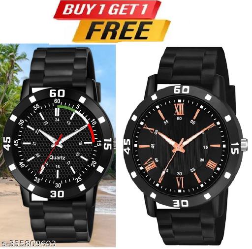Watch Combo BUY 1 GET1FREE Black Designer Professional PU Analog Watch pack of 2