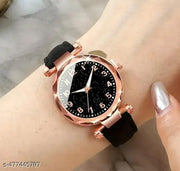 Stylish Classy Designer Black Starry Sky Numeral Dial Leather belt Wrist Watch Girls Fashion Analog Watch - For Women Casual Round Quartz Watch for Daily Life New Collection Women's Watch Shiny Fashion Quartz Watch Casual Style Ladies Watch (Only Watch )
