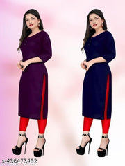 Polyster/Crepe fabric-Casual Crepe Fabric Kurti For Wowen Multicoloured Crepe Kurtas For Women | Trending Summer Casual Ethinic Crepe Fabric Kurti | Casual Regular Fit Crepe Low Price Plain Kurti for Women's