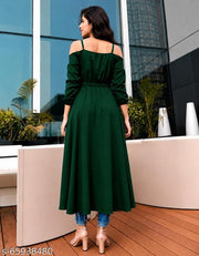 Trendy Attractive Stylish Solid Olive Off-Shoulder Kurtis for Women (Latest Design for Festive Season 2026)