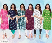 Women Printed Crepe Kurti (Combo Of 6)