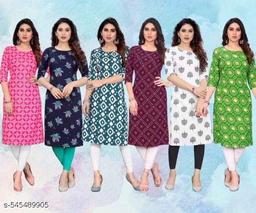 Women Printed Crepe Kurti (Combo Of 6)