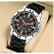 Medboo Silver Cash Black Pu Bump Belt Boy and Men Watch