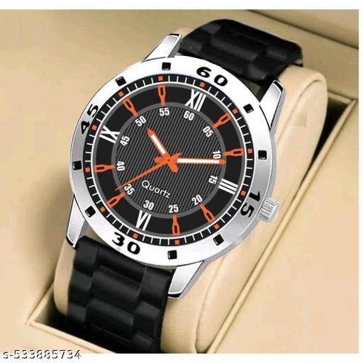 Medboo Silver Cash Black Pu Bump Belt Boy and Men Watch