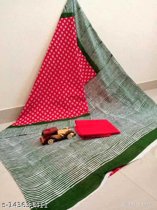 Jaipuri Hand Block Printed Soft Cotton Mulmul Saree ,Sanganeri Cotton Malmal Saree, Bagru Cotton Saree, Batic / Batik Print Cotton saree In Super Fine 92*80 Fabric Quality With Attached Blouse Piece for Woman
