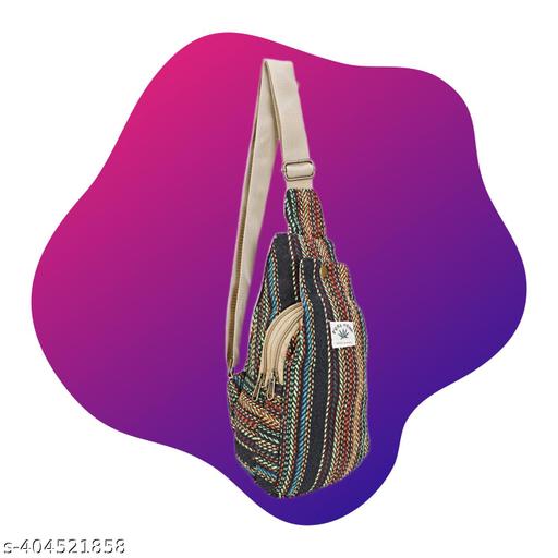 MYRIAD handmade BOHO shoulder school tote bags - unisex, lightweight, hemp crossbody messenger bag 2 compartments multi-colour pack of 1