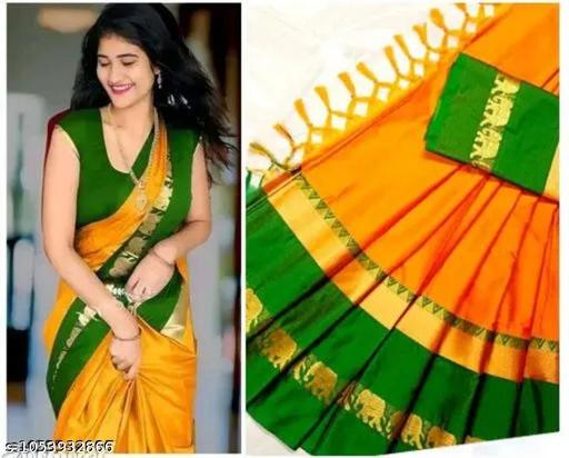 Elephant cotton silk saree with blouse piece