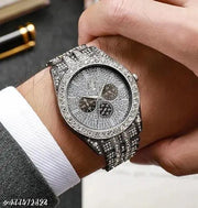 Silver Colour Diamond Design Round Dial Analog Watch for Mens n Boys
