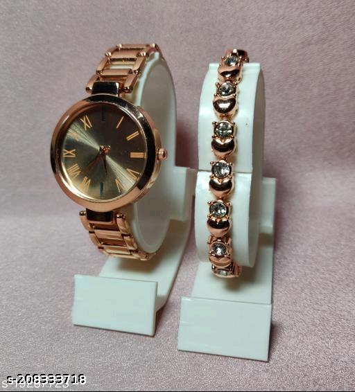 Best Quality Stylish Analog Watch with Unique Diamond Tagged Chain Type Bracelet for Women Analog Watches PACK2 GHADI