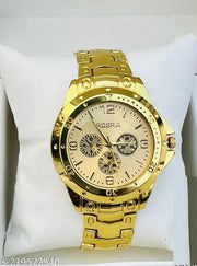 Rosra Analogue Men's Watch (Gold Dial Gold Colored Strap)